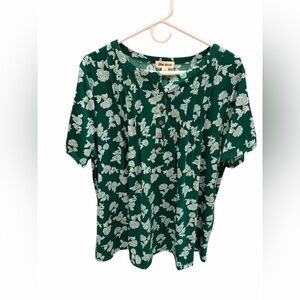 Blue Mood Blouse Floral Print Green White Paisley Size 2X New with Tags